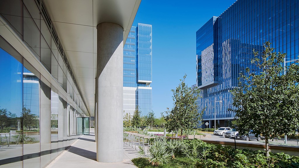 A building with glass walls.