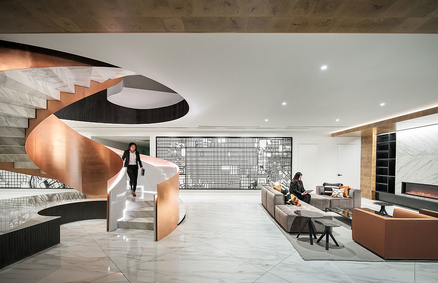 A person walking in a large room.