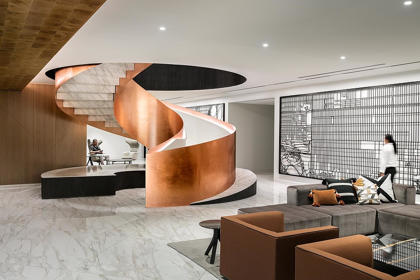 A room with a large round object in it.