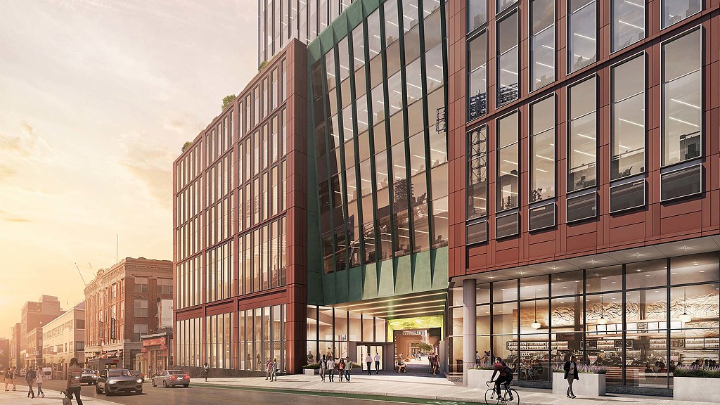 A large building with many windows.