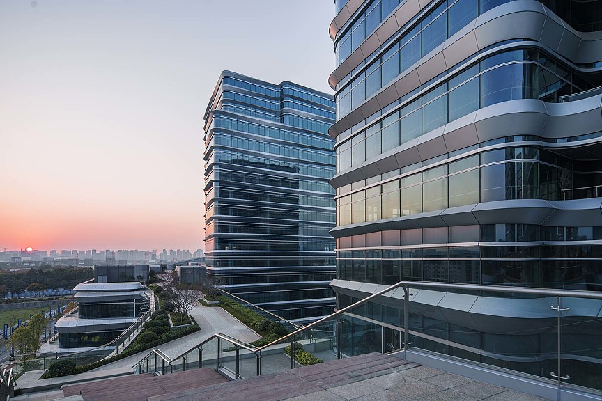 A building with glass windows.