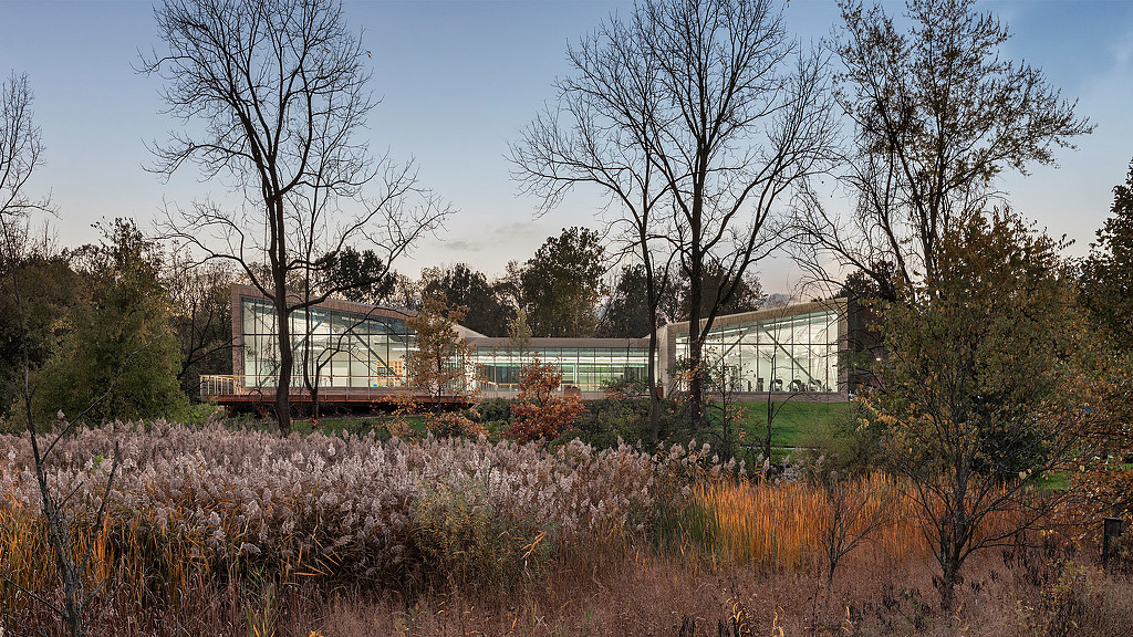 A building with trees in front of it.