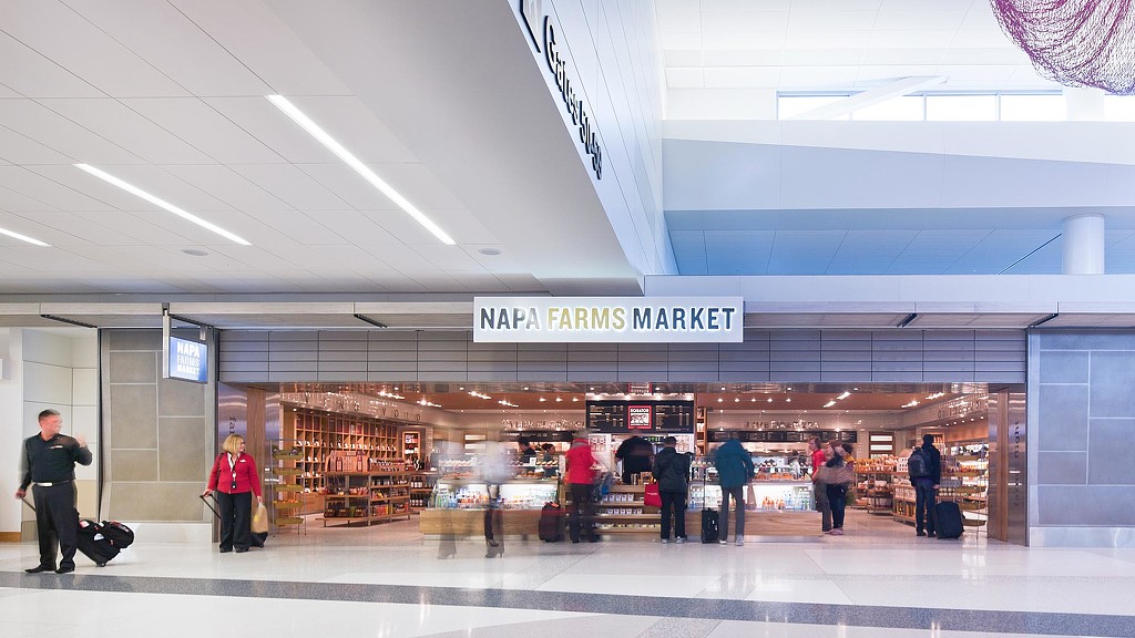 A group of people in a large building.