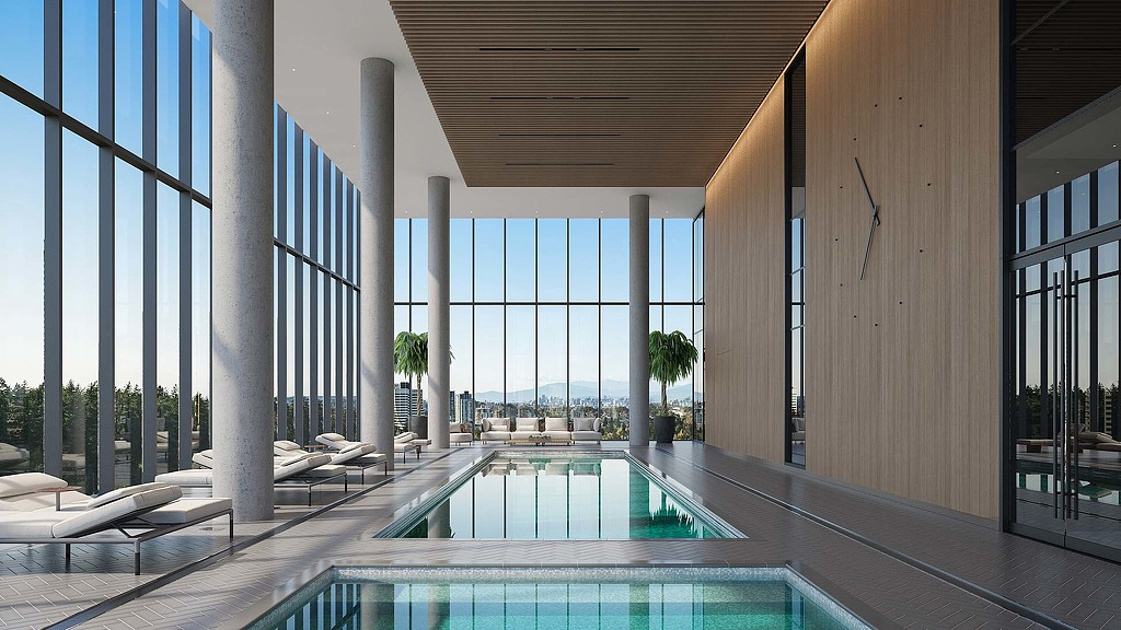 A swimming pool in a building.