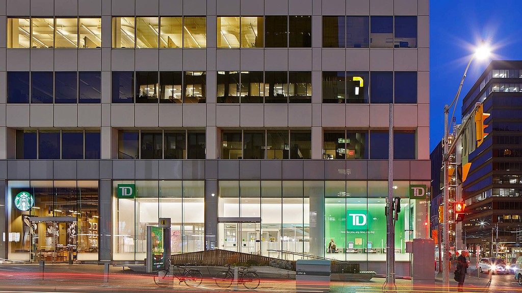 St. Clair Centre retail podium with bench