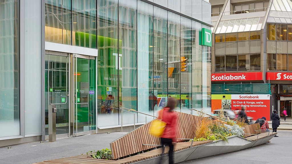 St. Clair Centre retail podium with bench