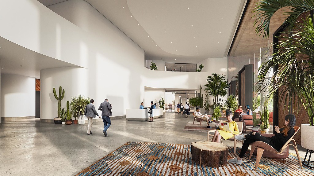 People walking in a building.