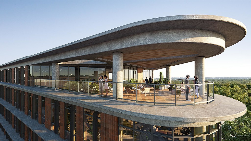 A building with a glass front.