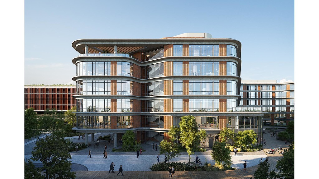 A large building with many windows.