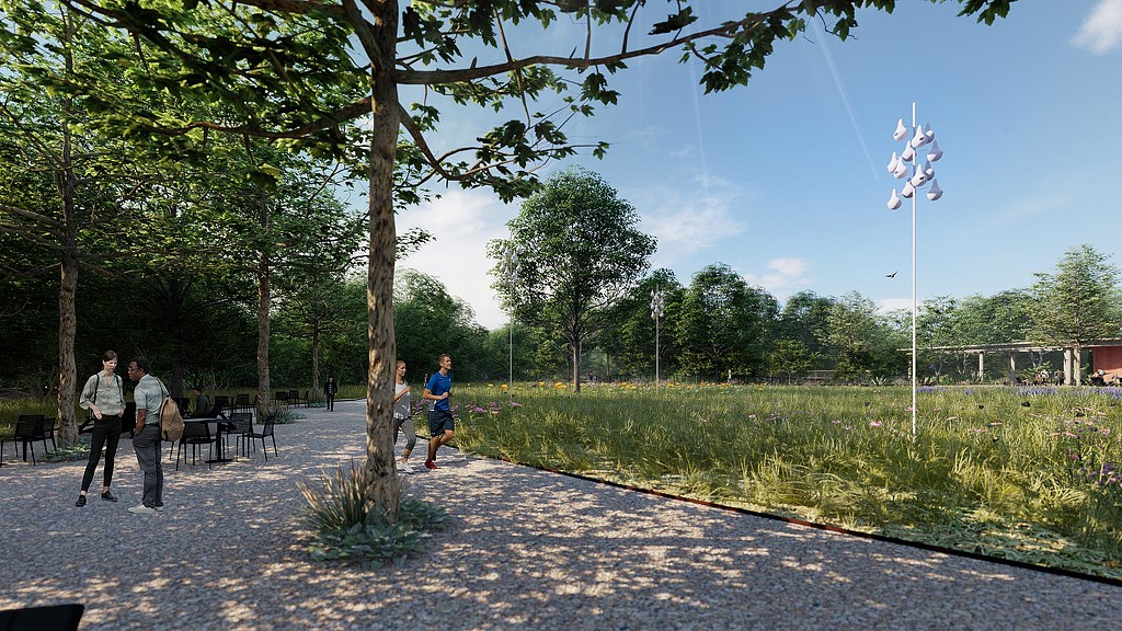 People walking on a path.