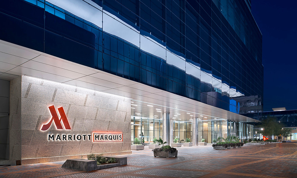 Close Up Evening Shot of the Marriott Marquis at McCormick Place Entry