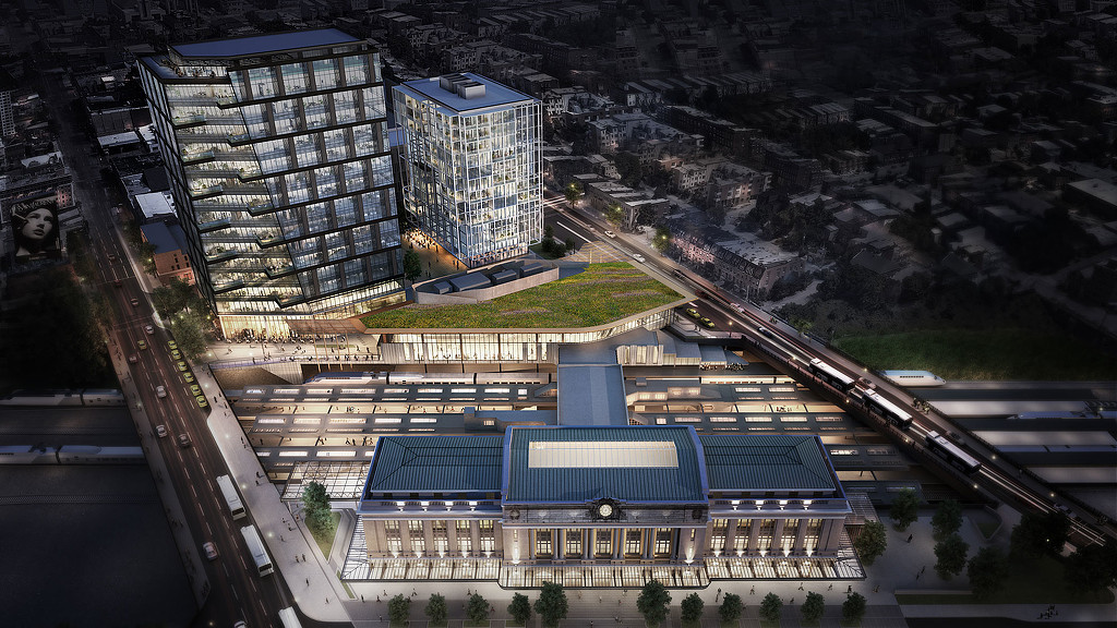 A high angle view of a building.