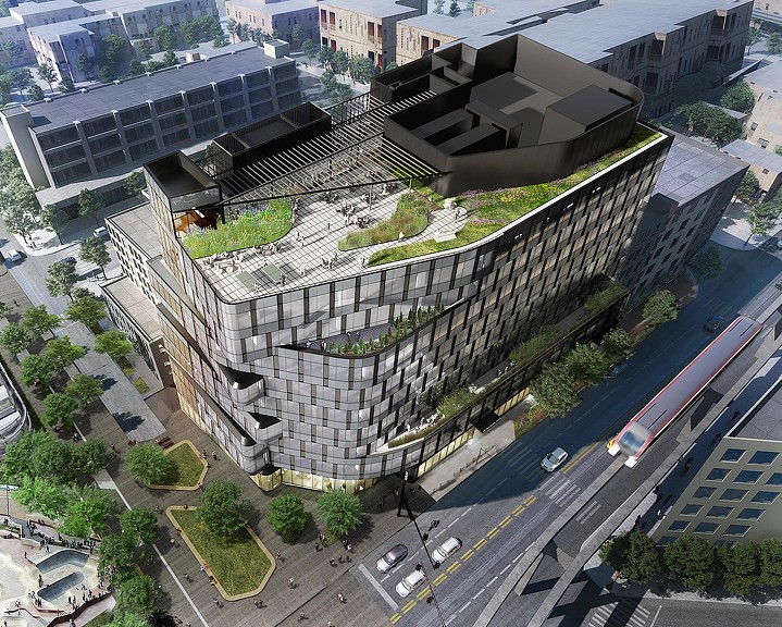 A high angle view of a building.