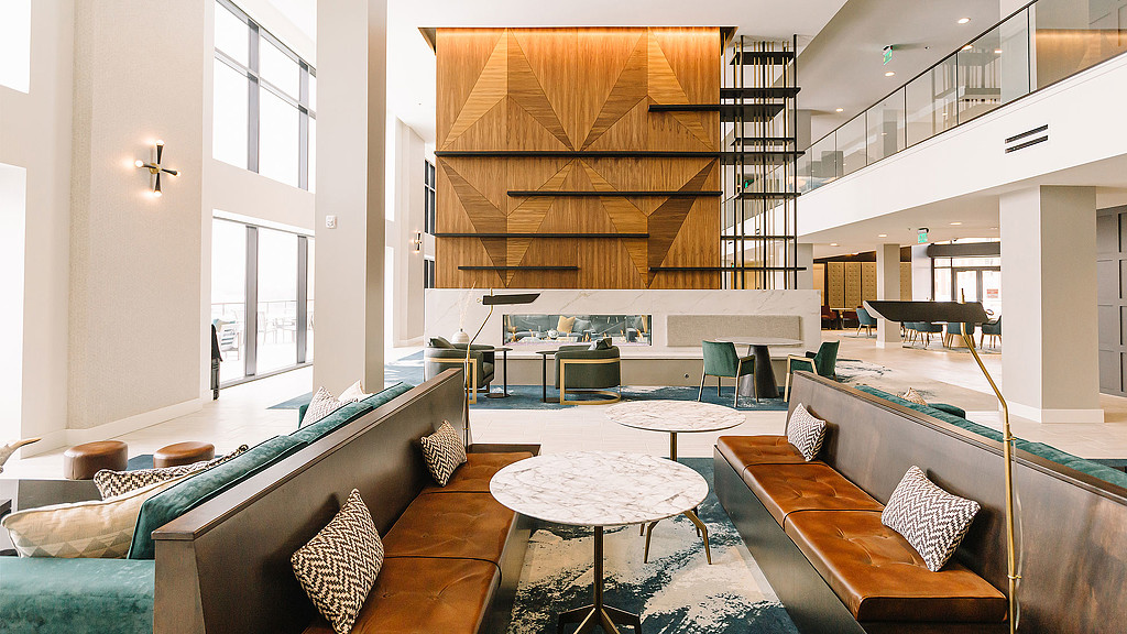 A room with couches and tables.