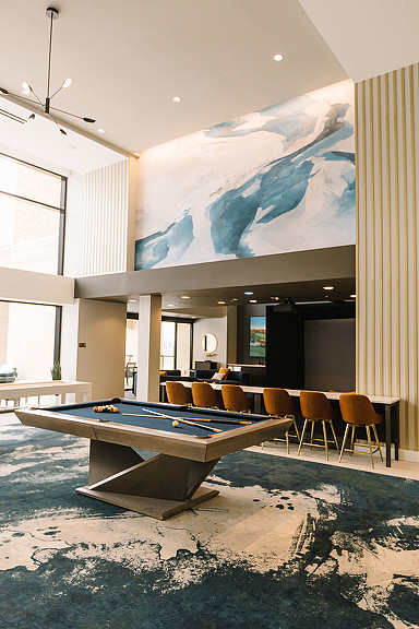 A pool table in a room.