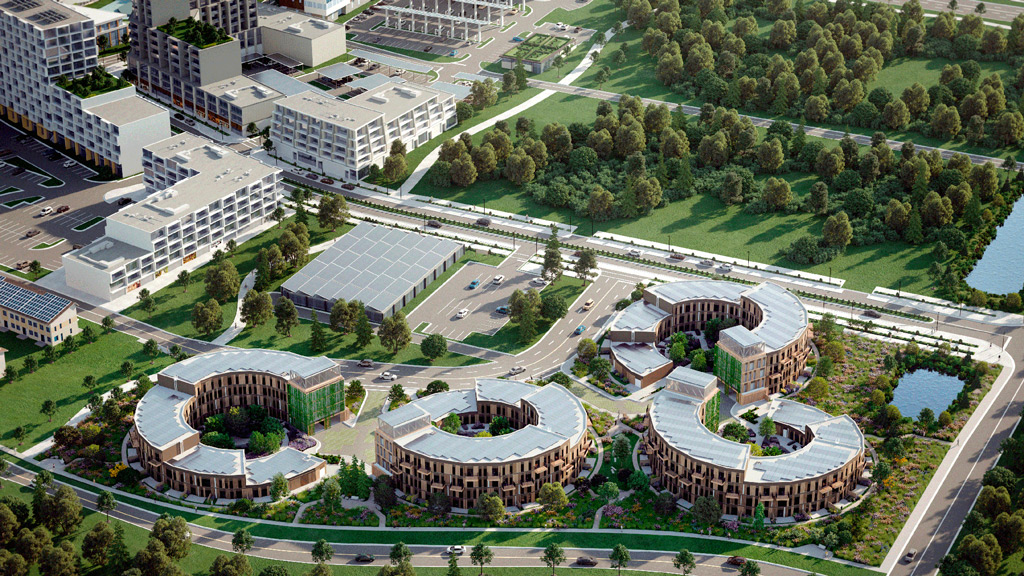 A large building with a courtyard.