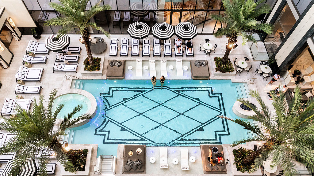 A high angle view of a swimming pool.