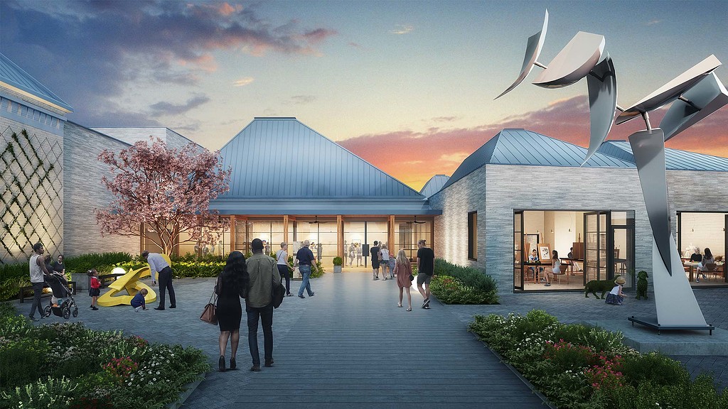 People walking outside a building.