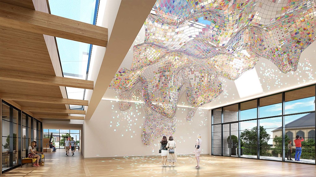 A large sculpture of a dinosaur.