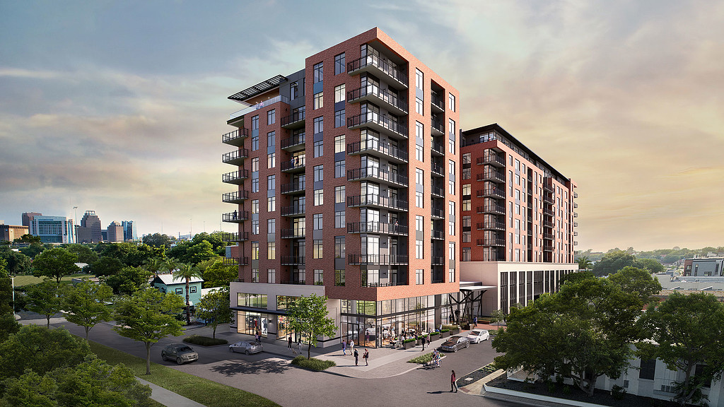 A large building with many windows.