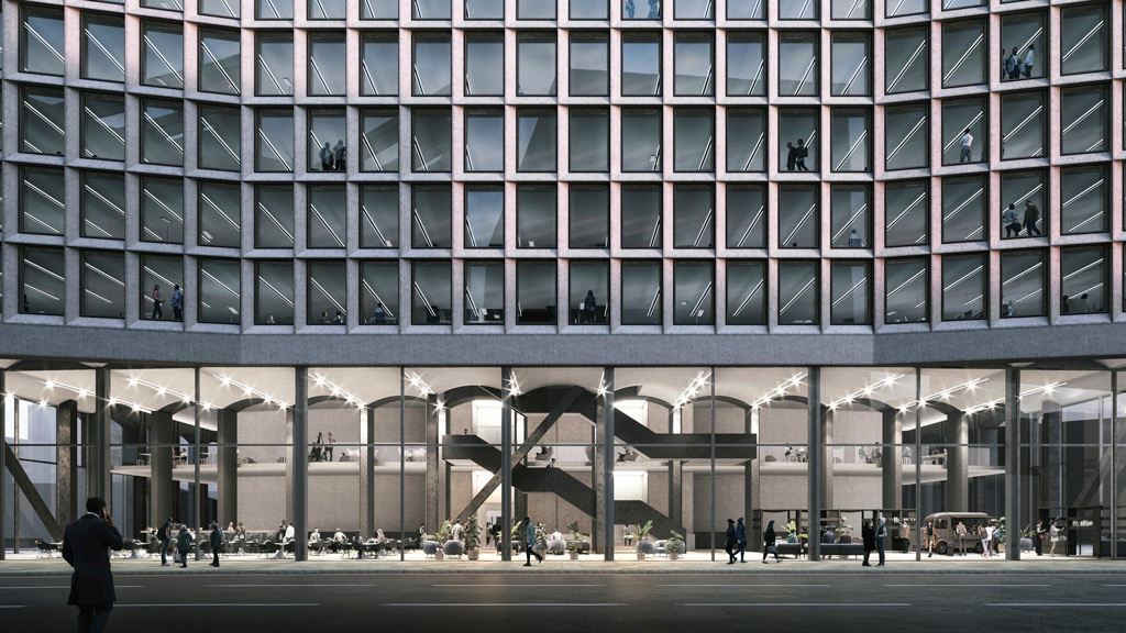 A large building with many windows.