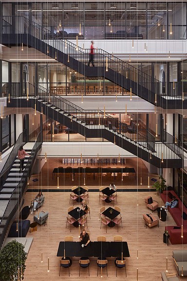 A high angle view of a building.