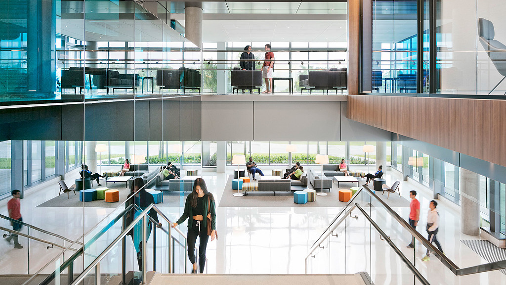 People walking inside a building.