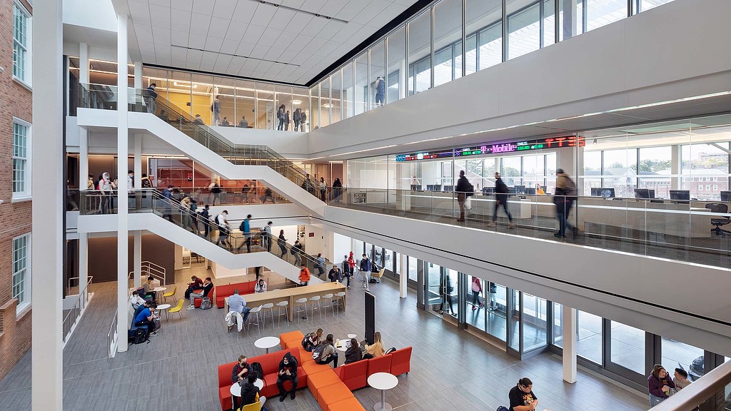 Iona College of Business common area with stair