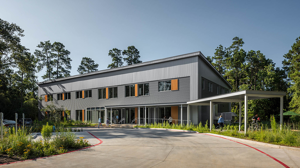 A building with a walkway.