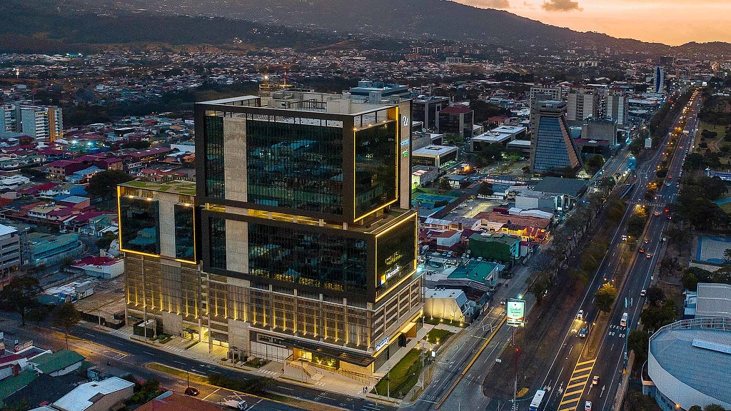Torre Universal office and retail center at sunset