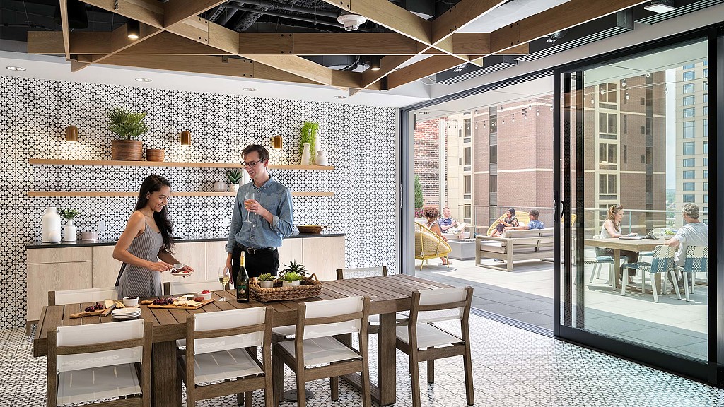 The Link mixed-use office rooftop terrace kitchen