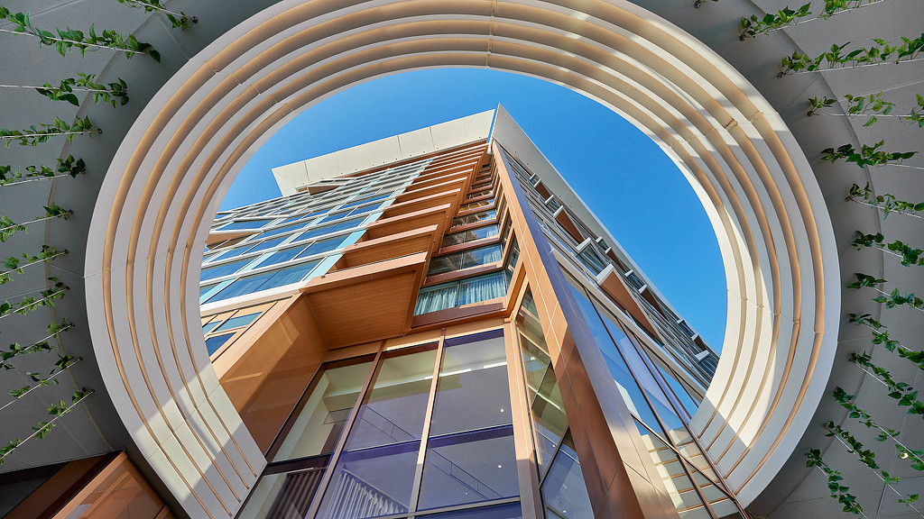 A building with glass windows.