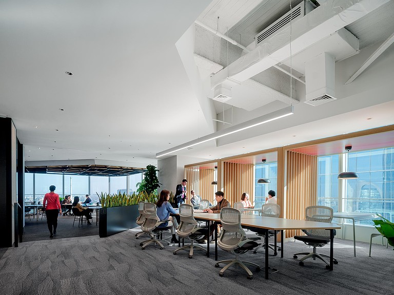 CBRE Beijing office open meeting area and cafe