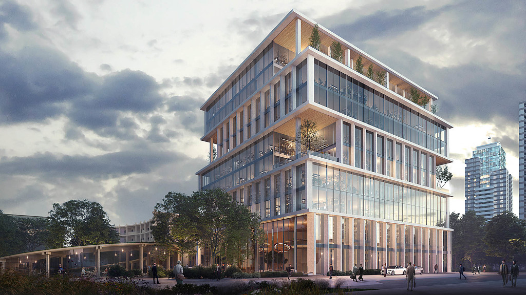 A building with glass windows.