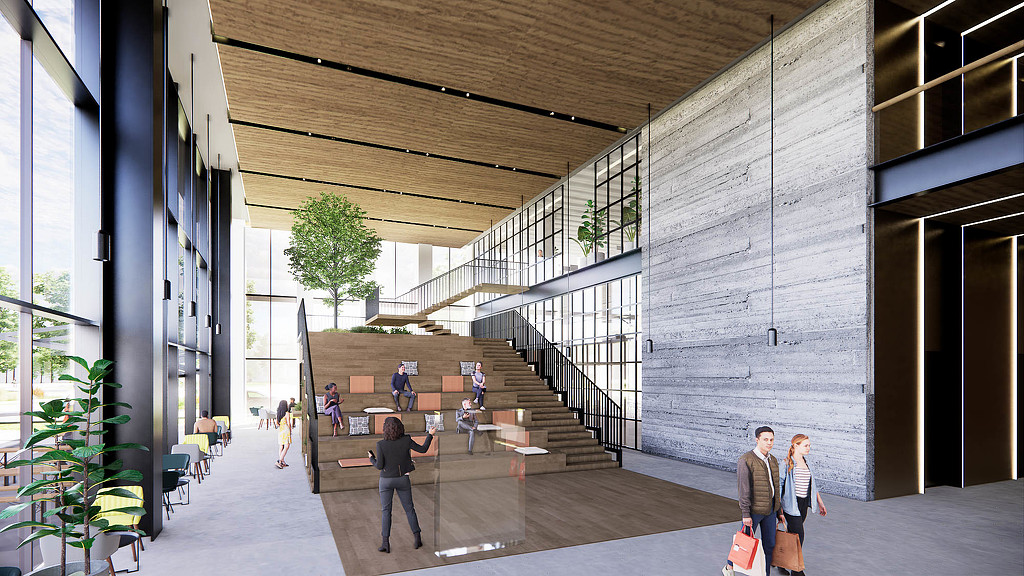 People walking up stairs.