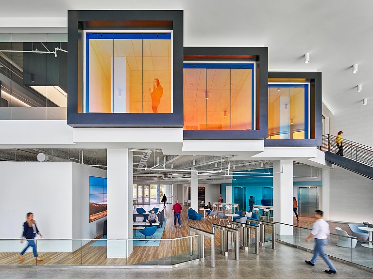 RoundPoint headquarters two-story lobby atrium