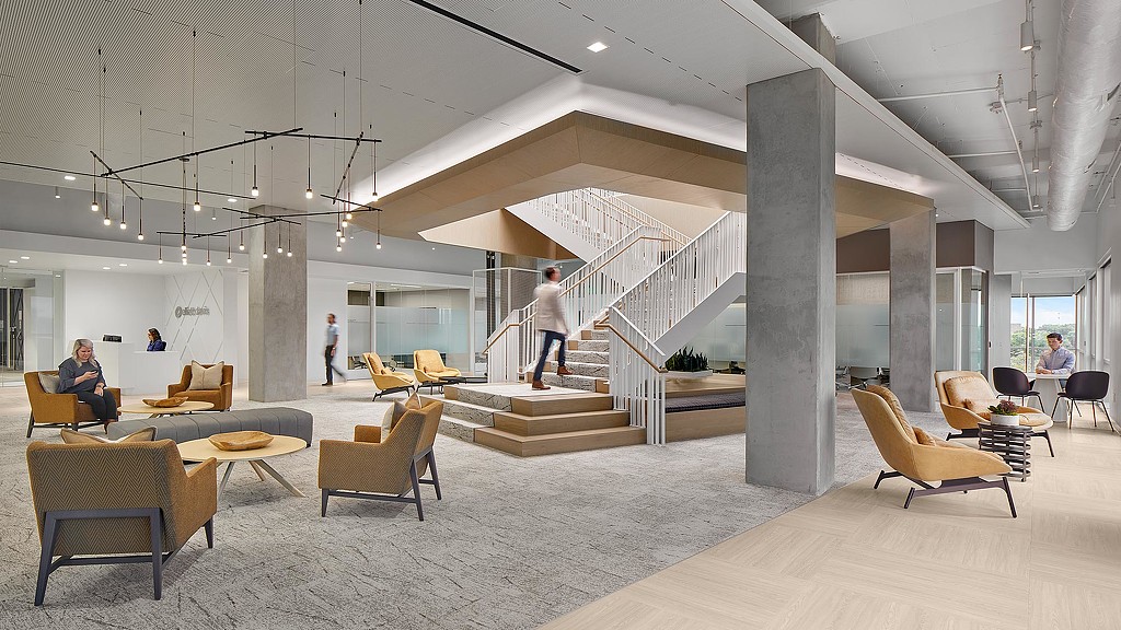 Elliott Davis headquarters lounge seating and stairs