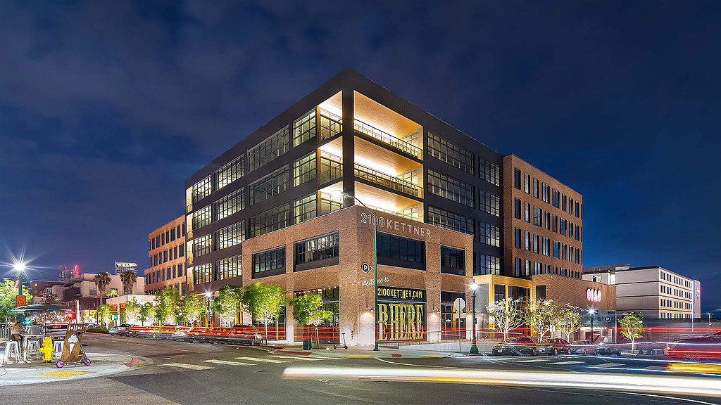 2100 Kettner building exterior at night