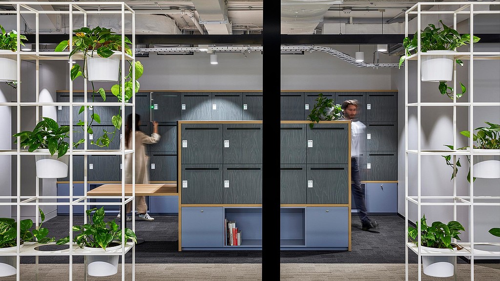 Global insurer headquarters employee lockers
