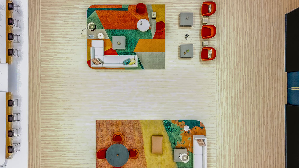 A room with a table and chairs.