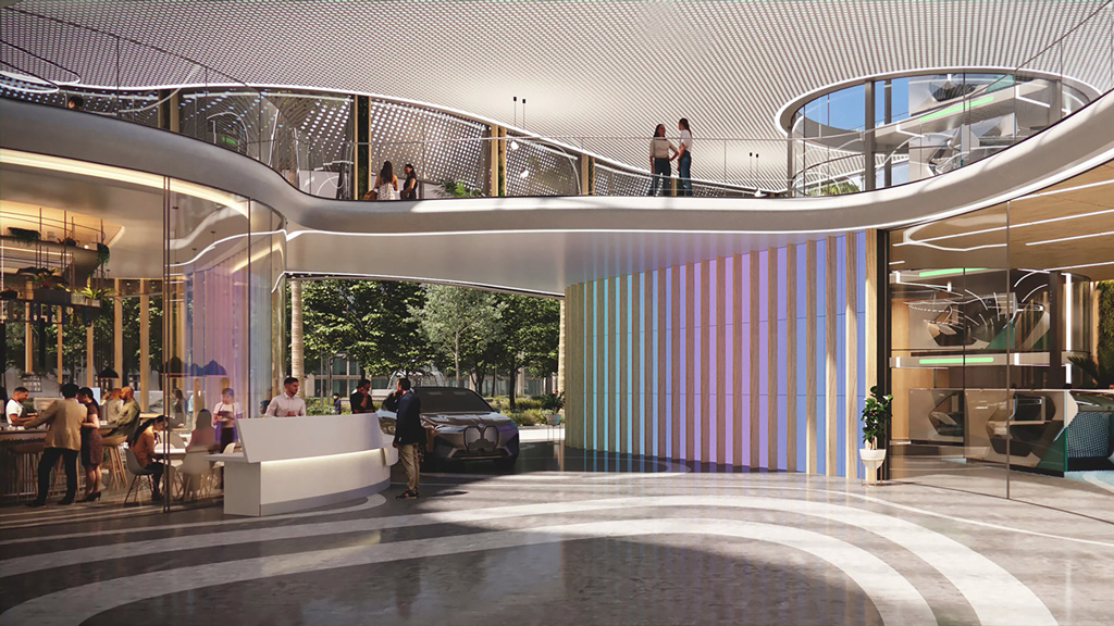 A group of people in a building.