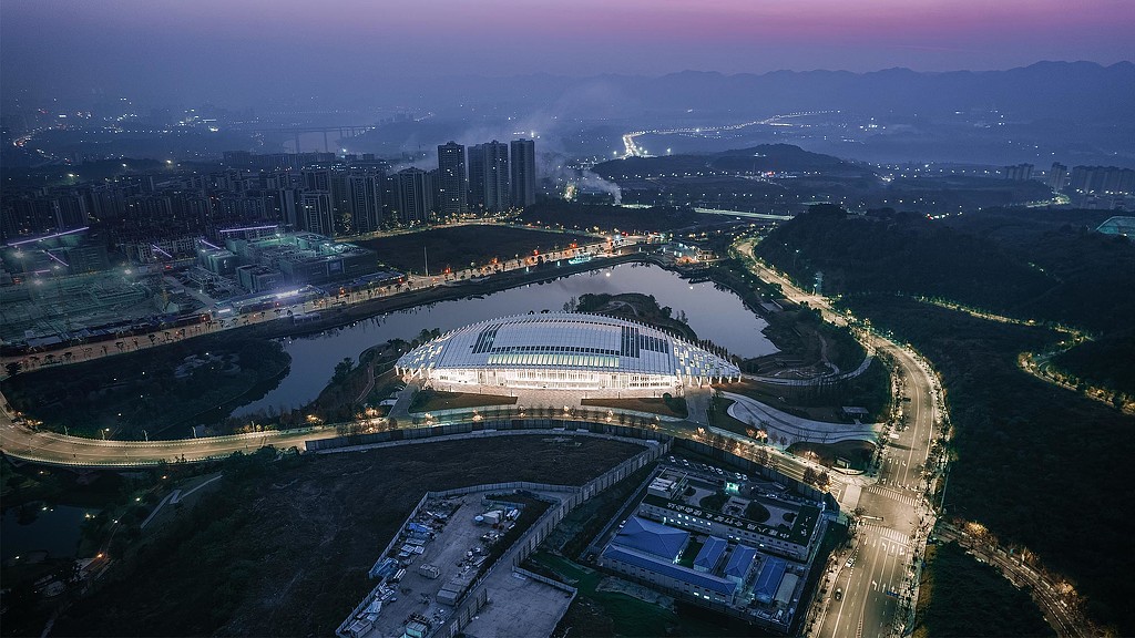 Lijia Smart Hall aerial night view.
