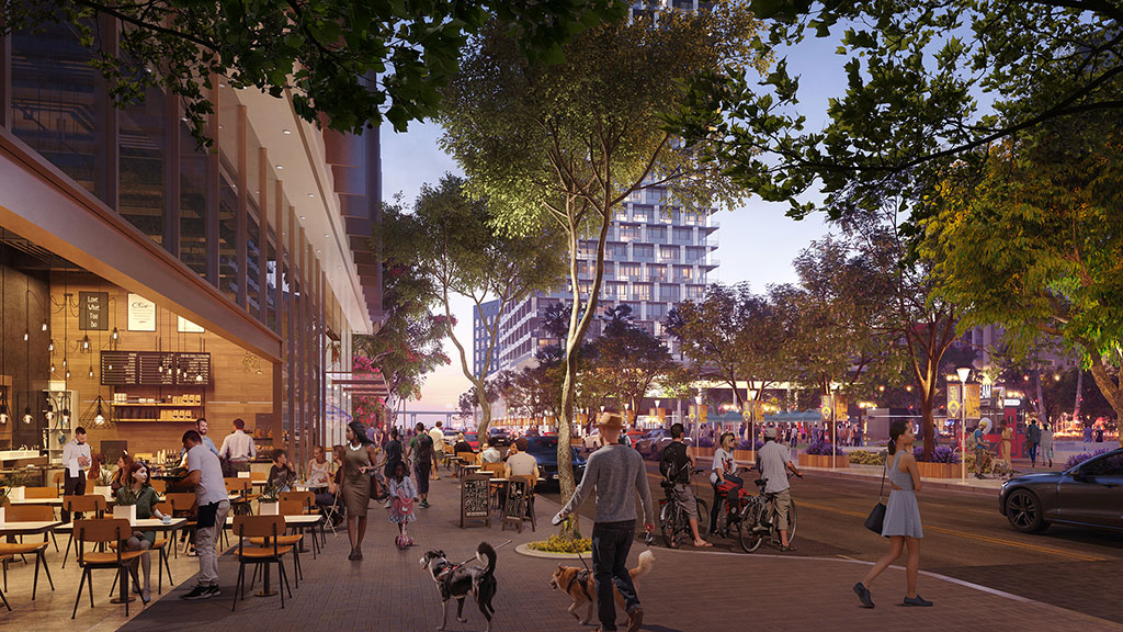 People walking on a street.