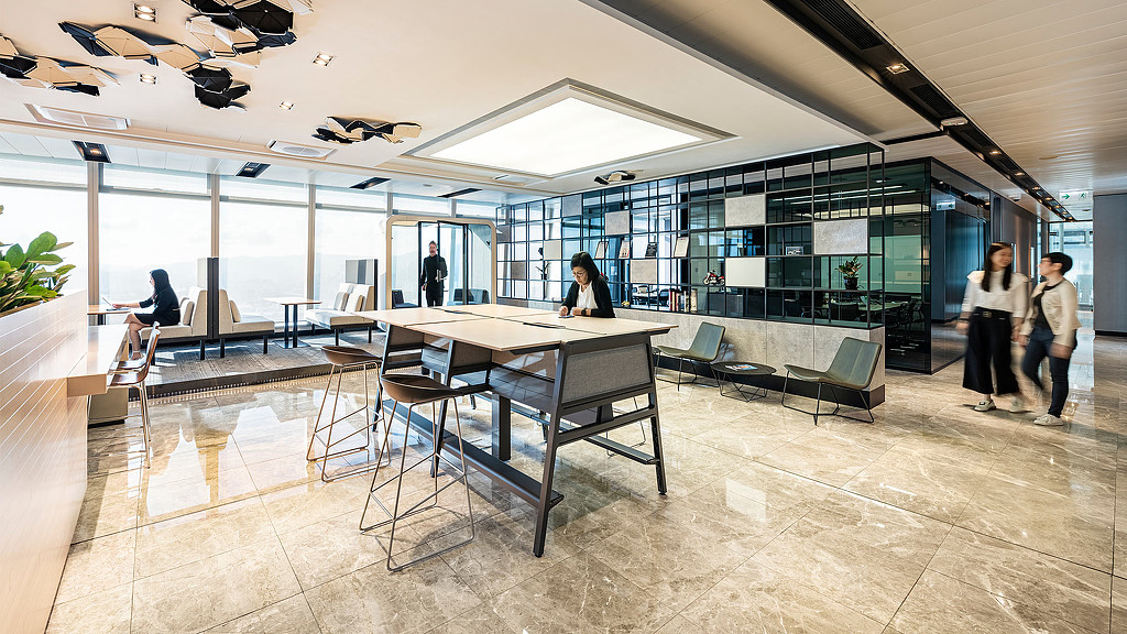 Confidential financial services client communal space.