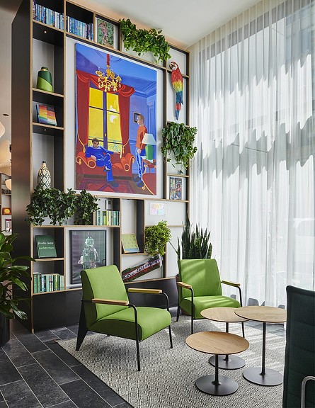 citizenM NoMa hotel lobby seating and interiors.