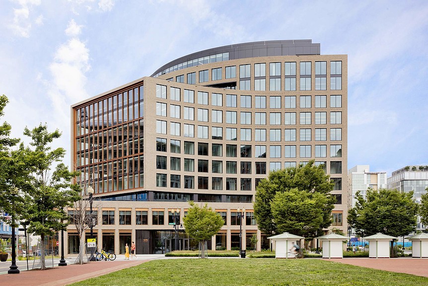 The Yards Parcel G office building exterior with greenery.