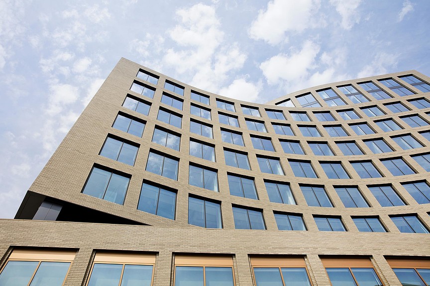The Yards Parcel G office building exterior low angle.
