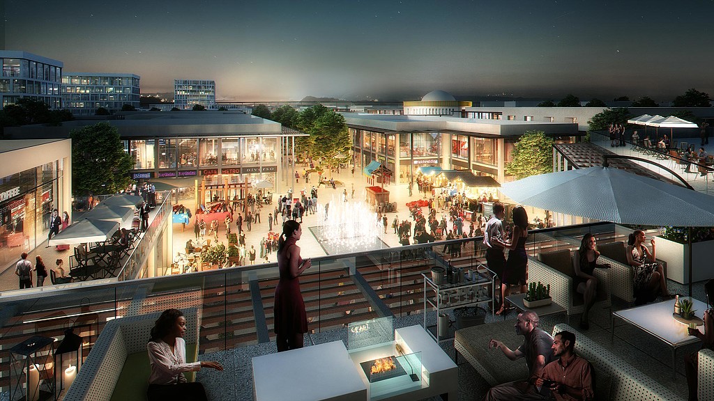 205 Feddan retail center view from rooftop lounge.