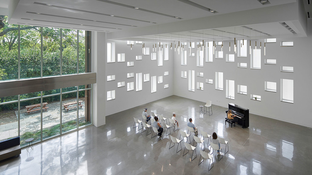 First Unitarian Church Fellowship Hall interior.