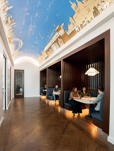 Real Agave booth seating and ceiling mural.